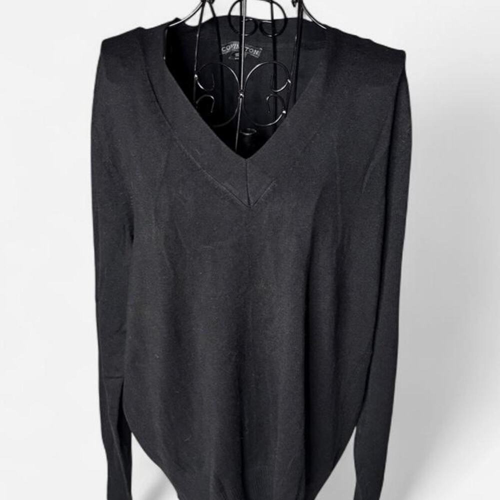 Covington Black V-Neck Ribbed Knit Sweater Womens XL Long Sleeve Sears NWT